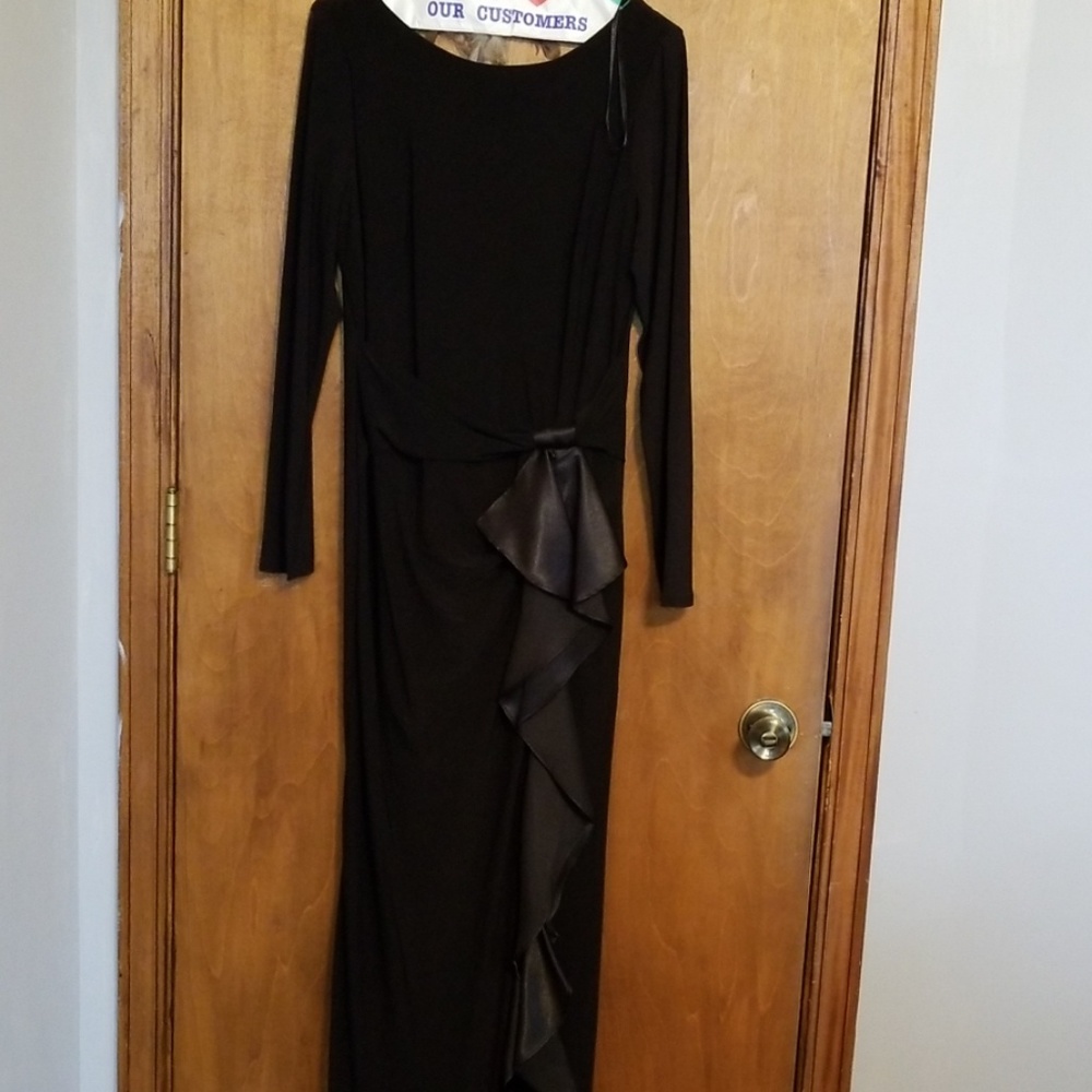Long Sleeved Black Dress with Thigh Slit